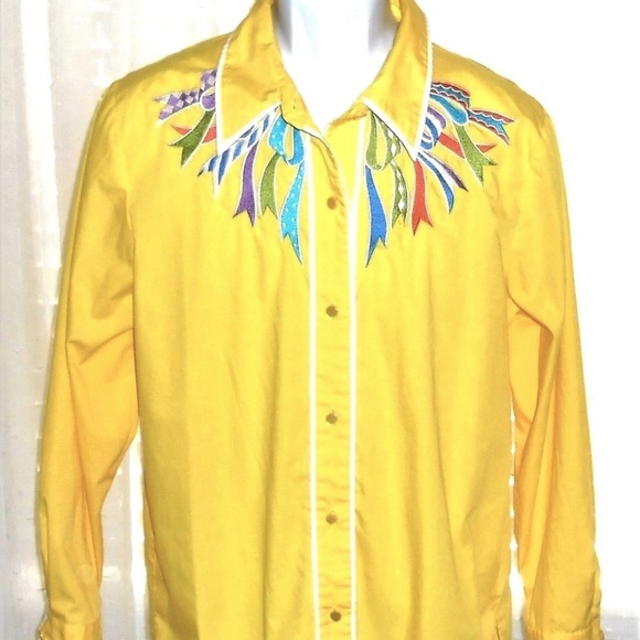 Bob Mackie Tops - SALE!! Bob Mackie Yellow Long Slv Button Shirt L